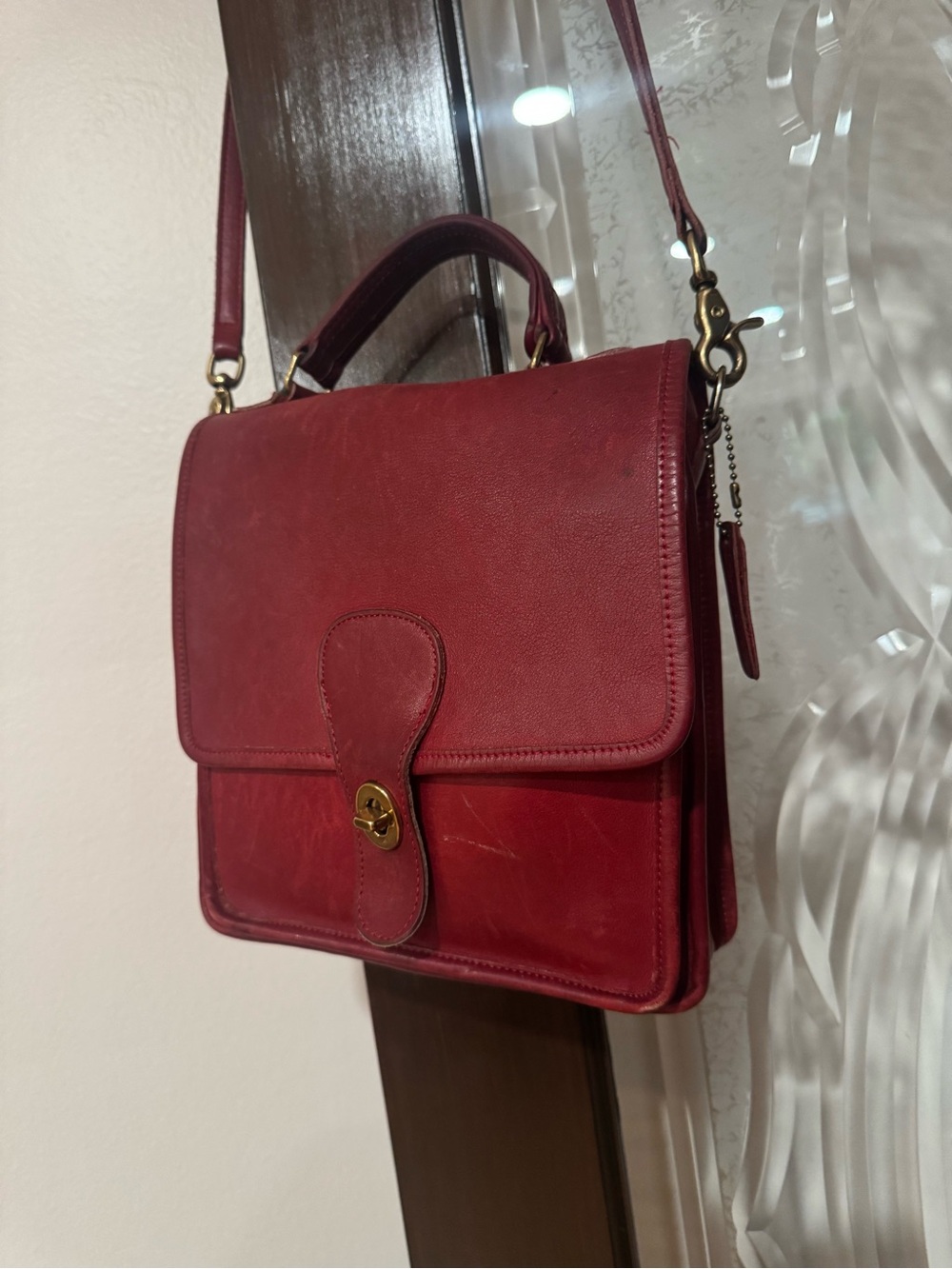 Vintage Coach Red Leather Station Bag Crossbody Satchel with Top Handle